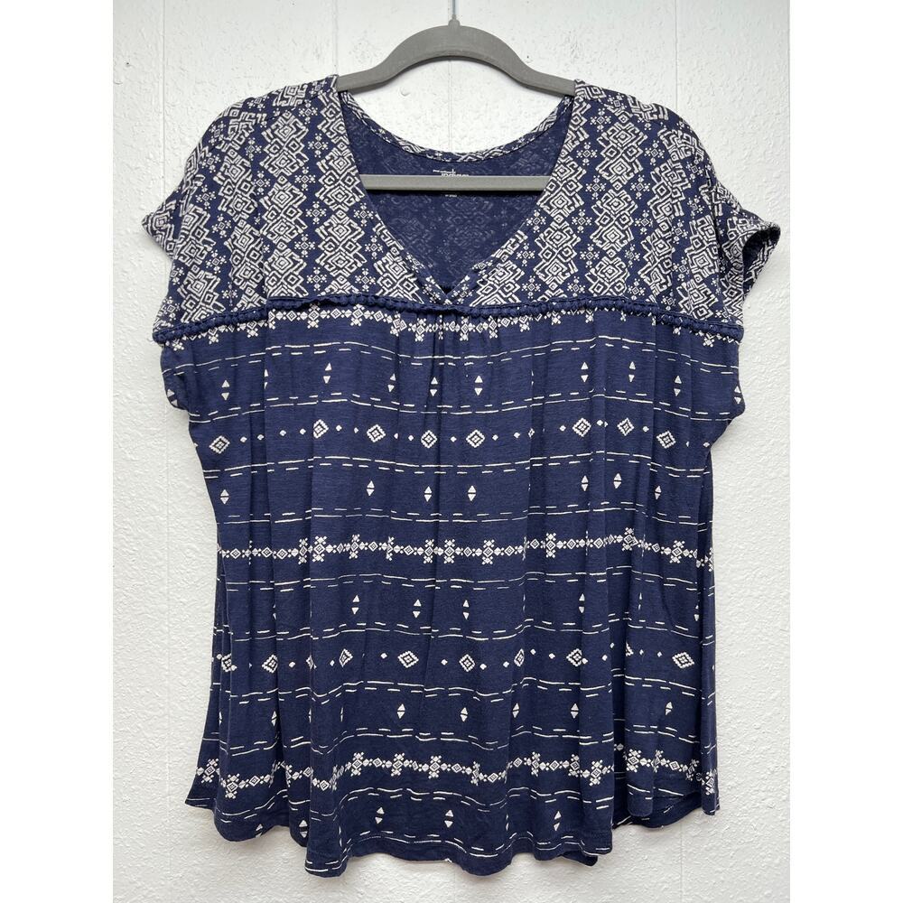 Indigo Patchwork Cotton Modal Top Womens 1X Lightweight Dainty Dark Boho Spring